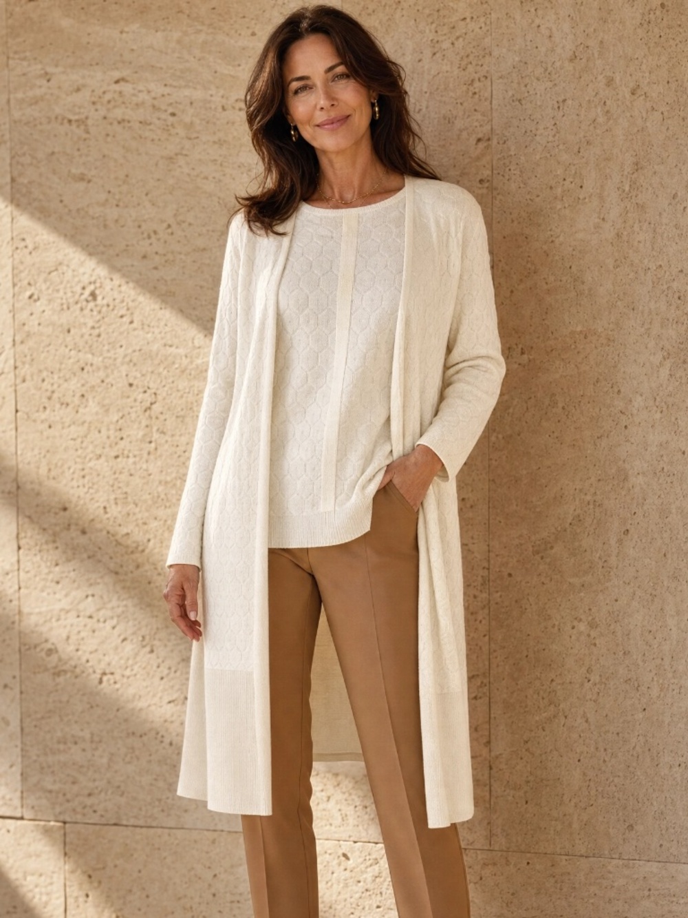 Marla Wynne 2-Piece Ivory Sweater & Long Cardigan Set NWT Size L Soft Knit